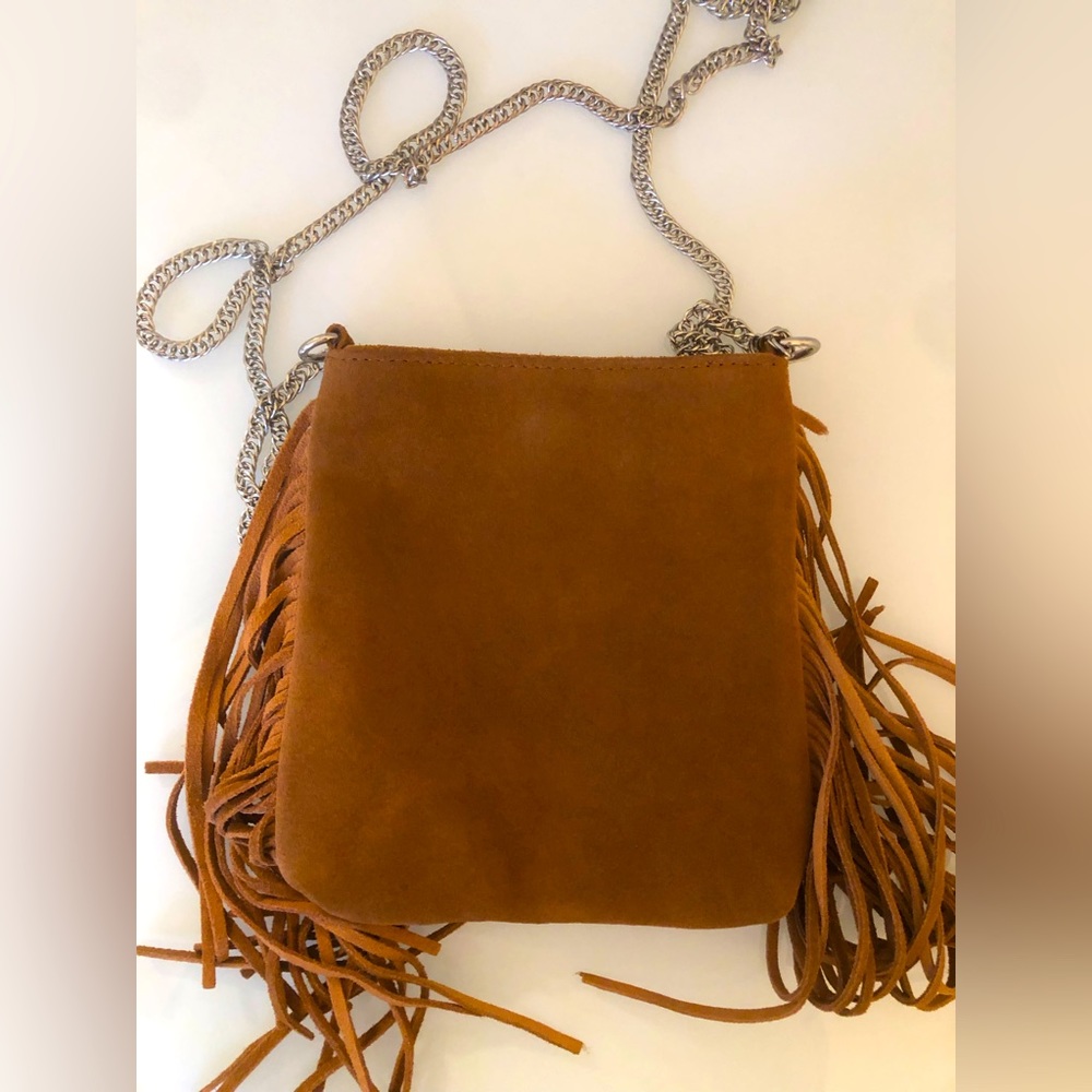 Brown Suede Crossbody Festival Purse With Chainlink Strap